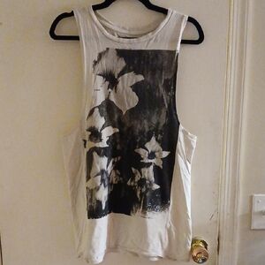 We The Free Black and White Floral Muscle Tee